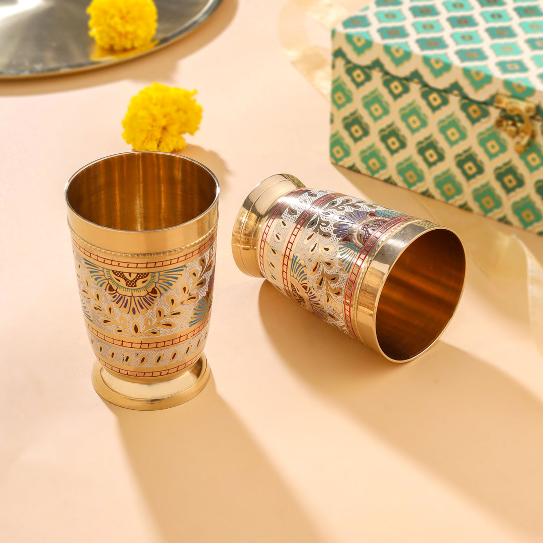 Brass Hand Painted Glass Pair House Warming Box Hamper