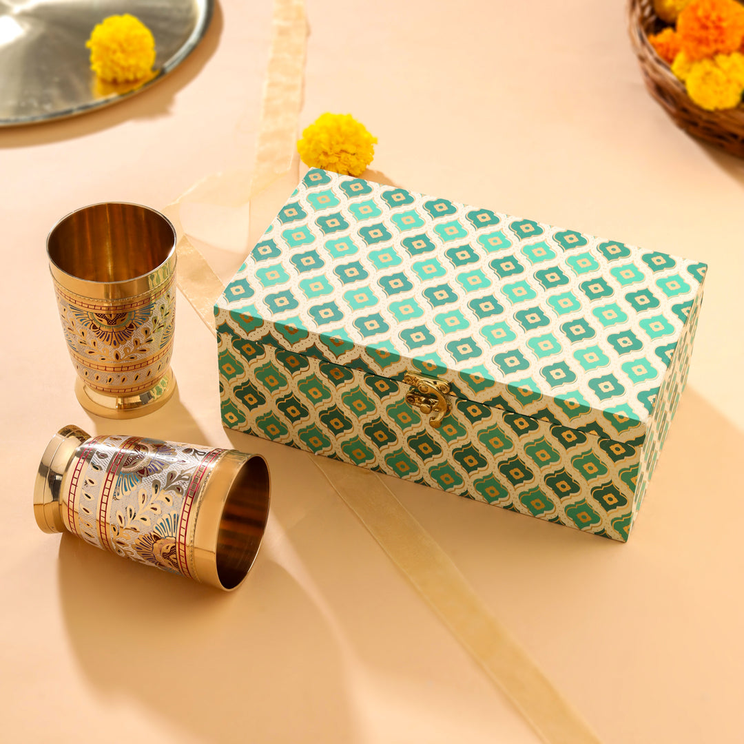 Brass Hand Painted Glass Pair House Warming Box Hamper