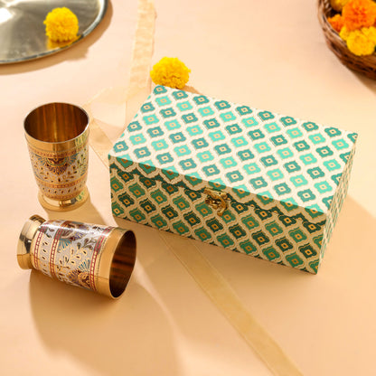 Brass Hand Painted Glass Pair House Warming Box Hamper