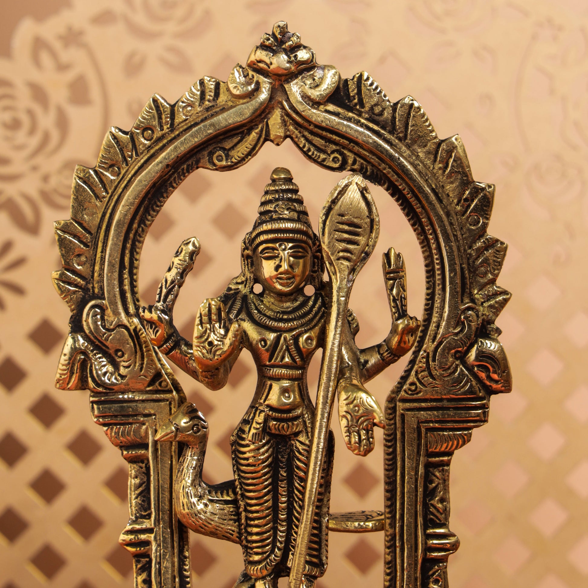 Brass Lord Murugan/Kartikeya Frame Idol (6.5 Inch)