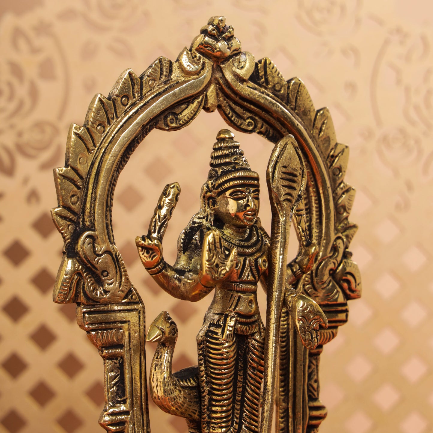 Brass Lord Murugan/Kartikeya Frame Idol (6.5 Inch)