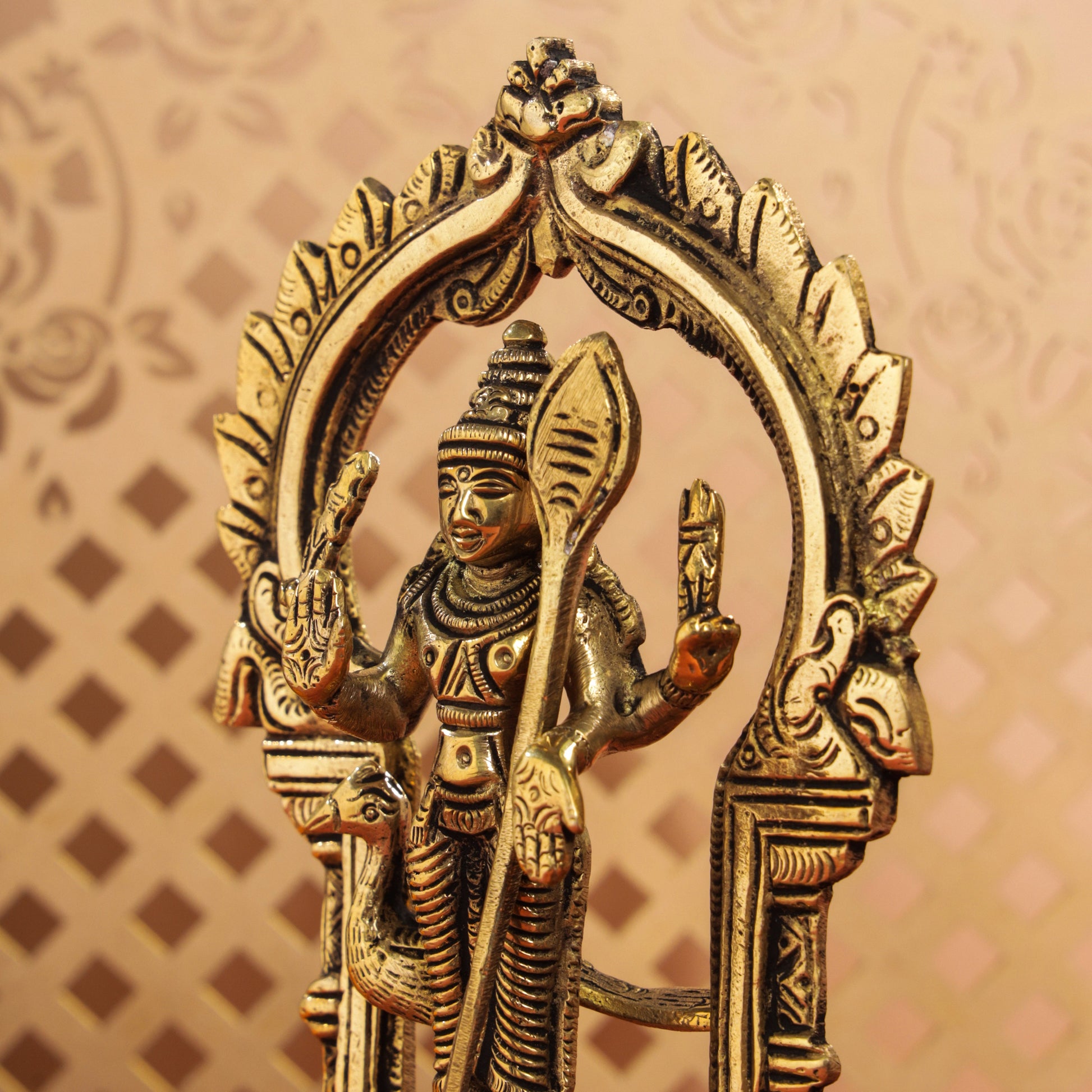 Brass Lord Murugan/Kartikeya Frame Idol (6.5 Inch)
