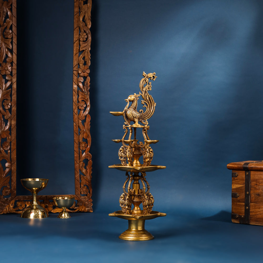 Brass Superfine Peacock Long Lamp (27 Inch)