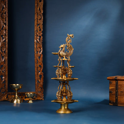 Brass Superfine Peacock Long Lamp (27 Inch)