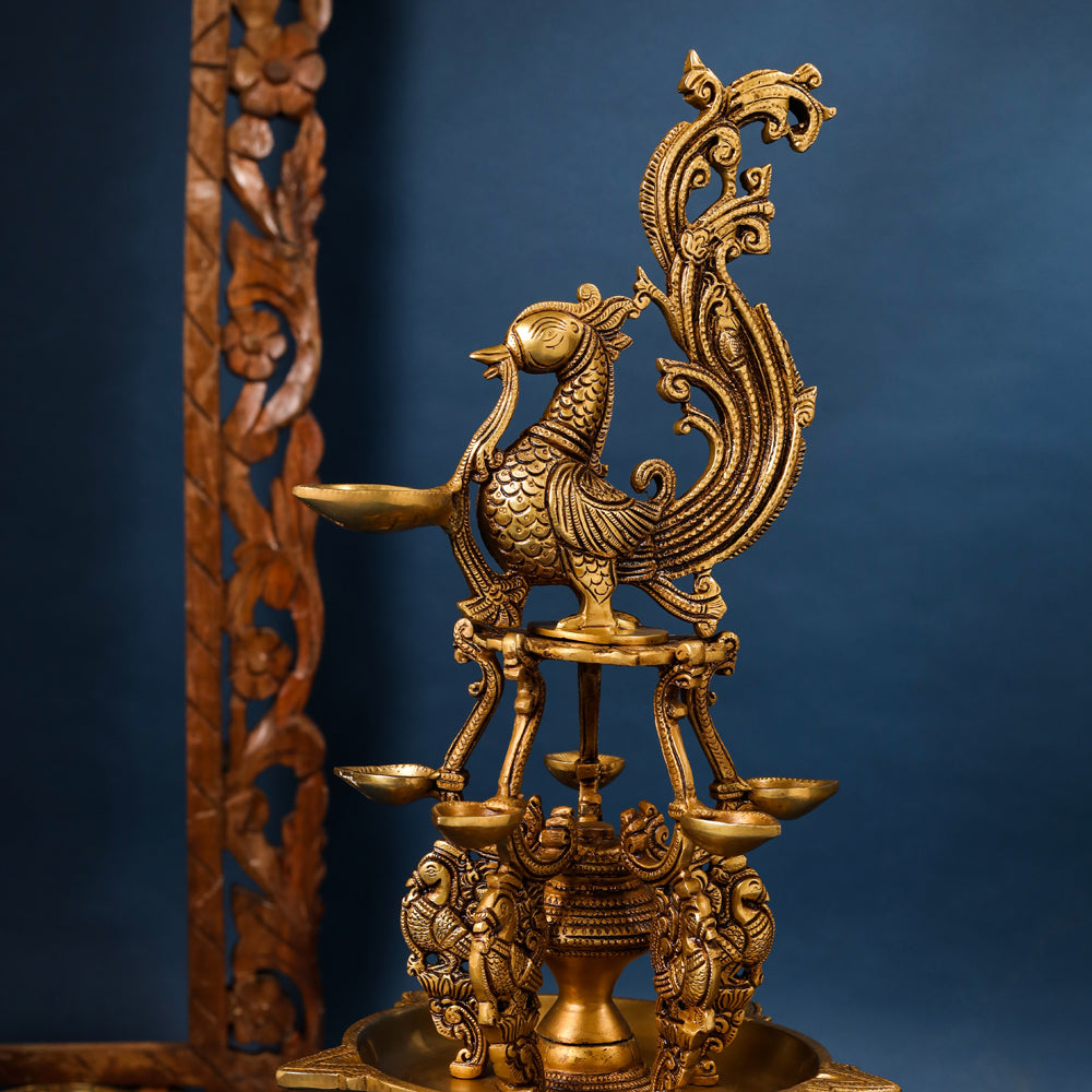 Brass Superfine Peacock Long Lamp (27 Inch)