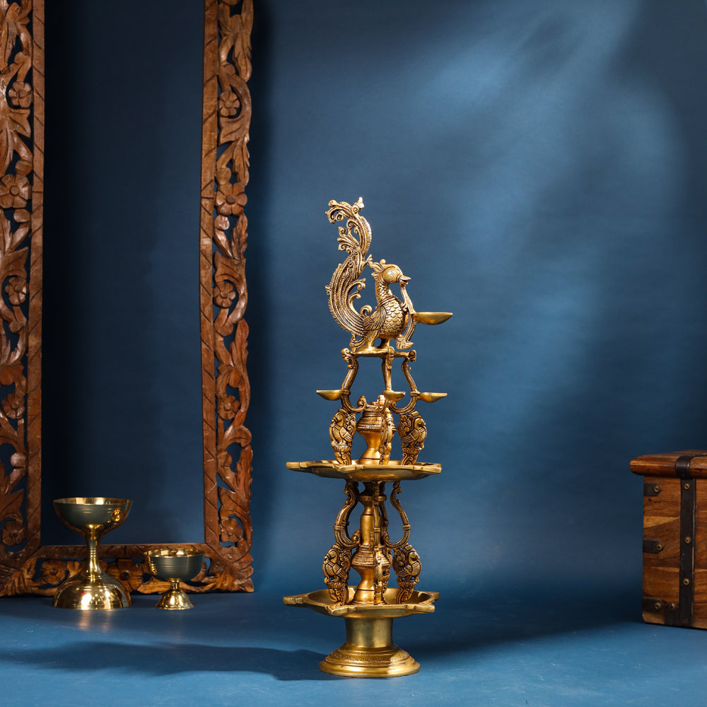 Brass Superfine Peacock Long Lamp (27 Inch)