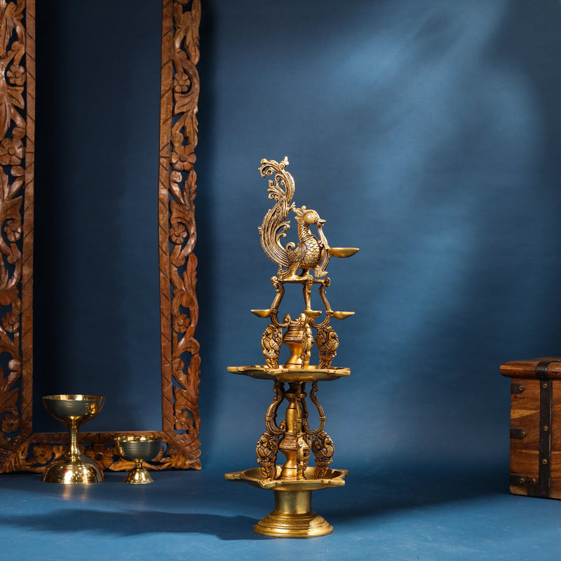 Brass Superfine Peacock Long Lamp (27 Inch)
