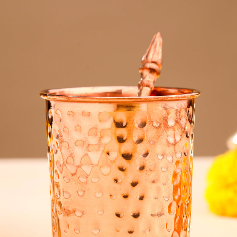 Copper Pooja Panchpatra and Spoon charnamrit Set