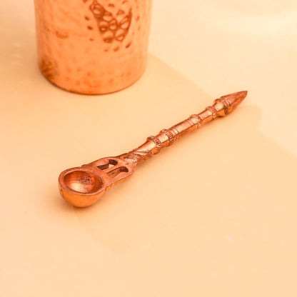Copper Pooja Panchpatra and Spoon charnamrit Set