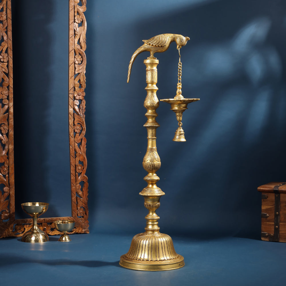Brass Parrot Lamp With Bell (40 Inch)