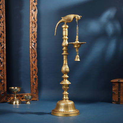 Brass Parrot Lamp With Bell (40 Inch)