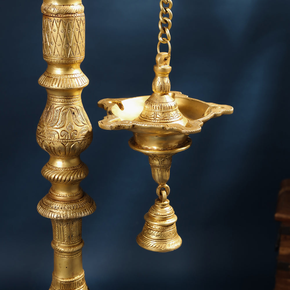 Brass Parrot Lamp With Bell (40 Inch)