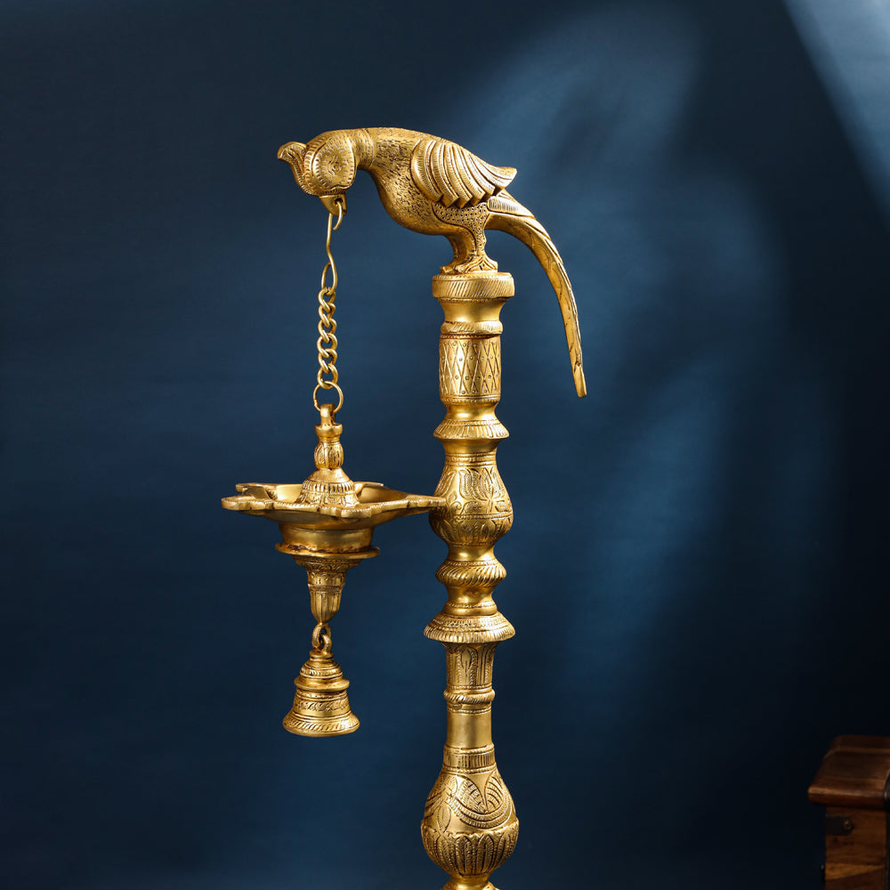 Brass Parrot Lamp With Bell (40 Inch)