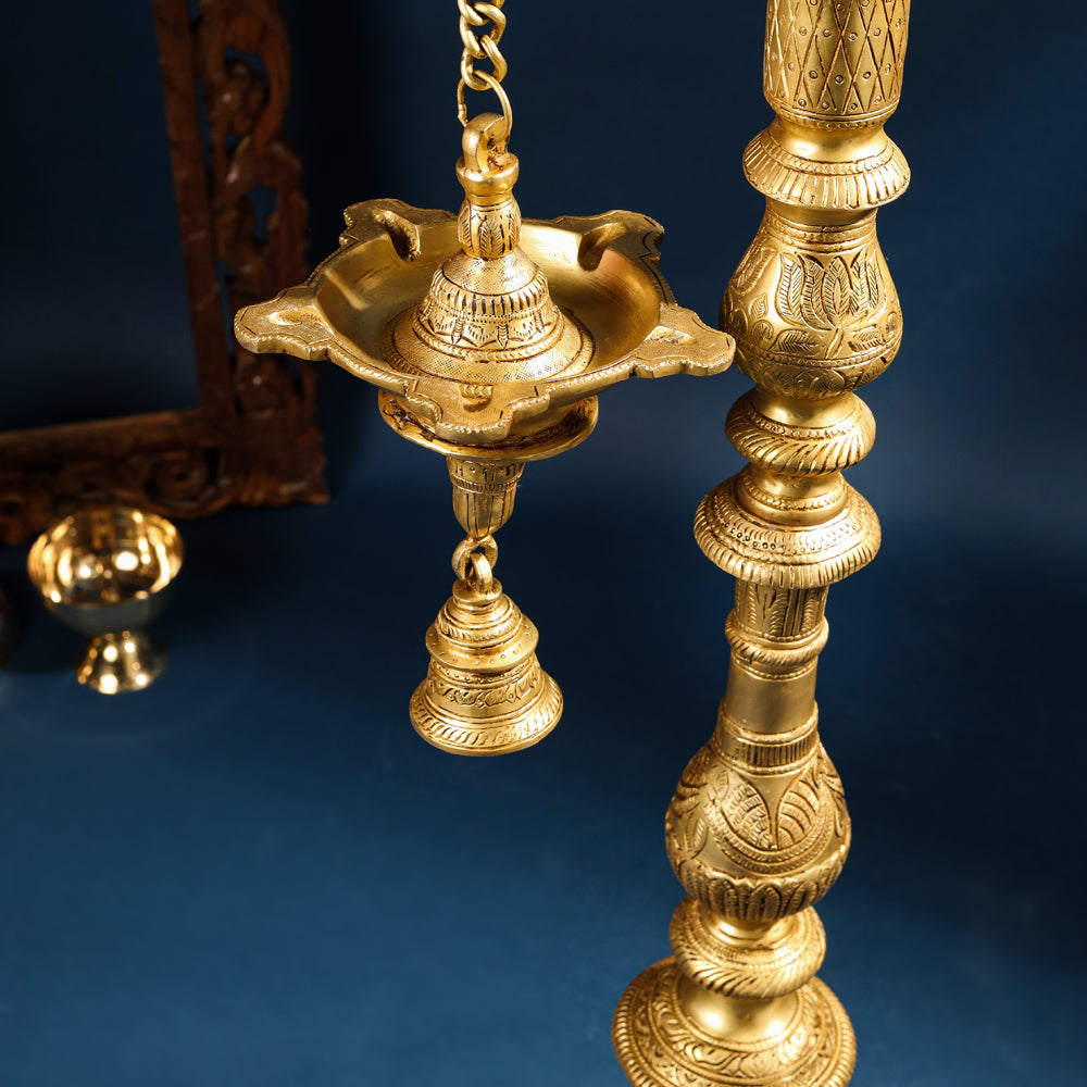 Brass Parrot Lamp With Bell (40 Inch)