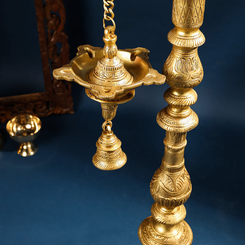 Brass Parrot Lamp With Bell (40 Inch)