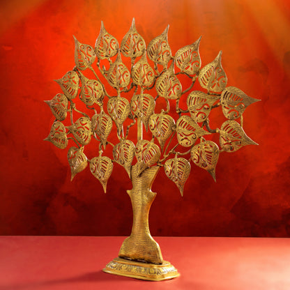 Brass Handcarved Kalpvriksha Tree Idol (10.5")