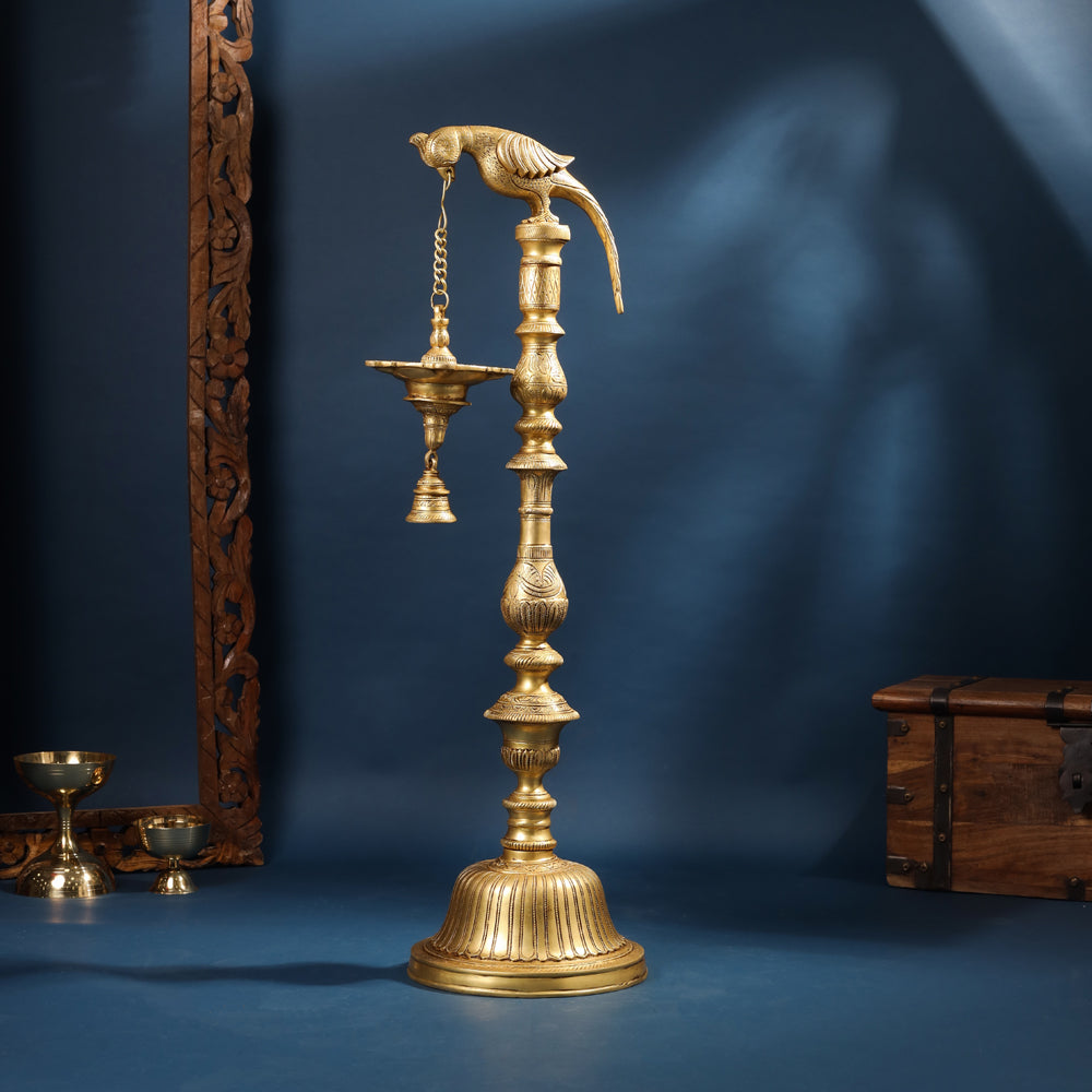 Brass Parrot Lamp With Bell (40 Inch)