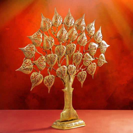 Brass Handcarved Kalpvriksha Tree Idol (10.5")