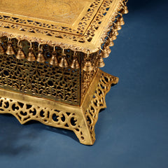 Brass Pooja Stool with Hanging Bells – Traditional & Ornate Design (15 Inch)