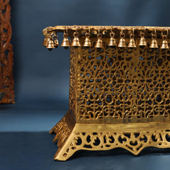 Brass Pooja Stool with Hanging Bells – Traditional & Ornate Design (15 Inch)