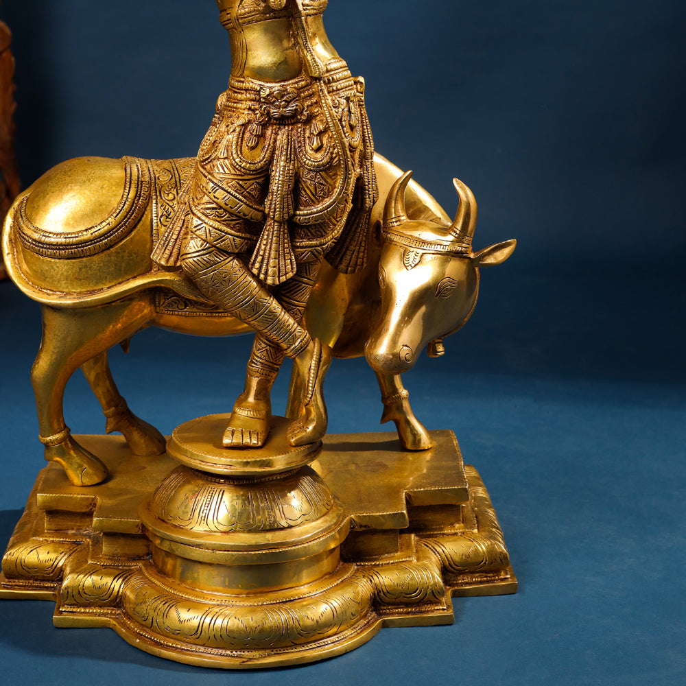 Brass Superfine Lord Krishna With Cow Statue (26 Inch)