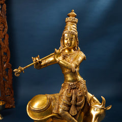 Brass Superfine Lord Krishna With Cow Statue (26 Inch)