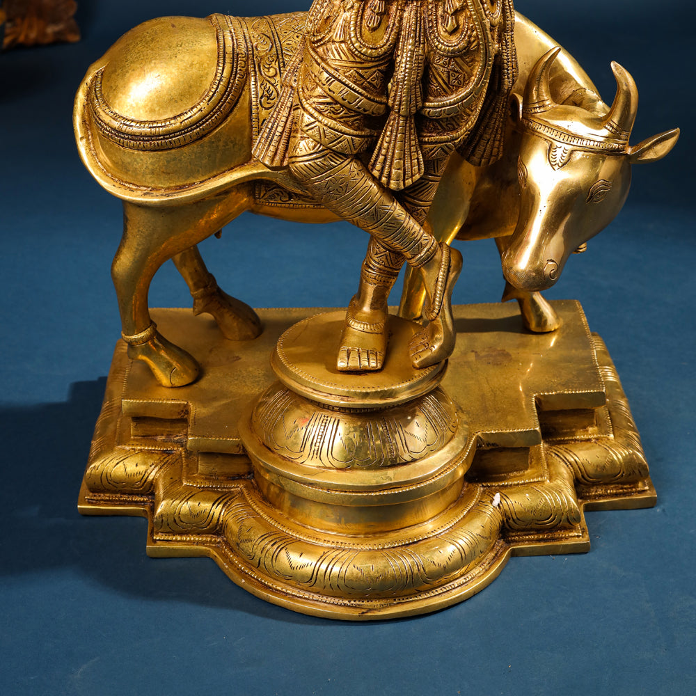 Brass Superfine Lord Krishna With Cow Statue (26 Inch)