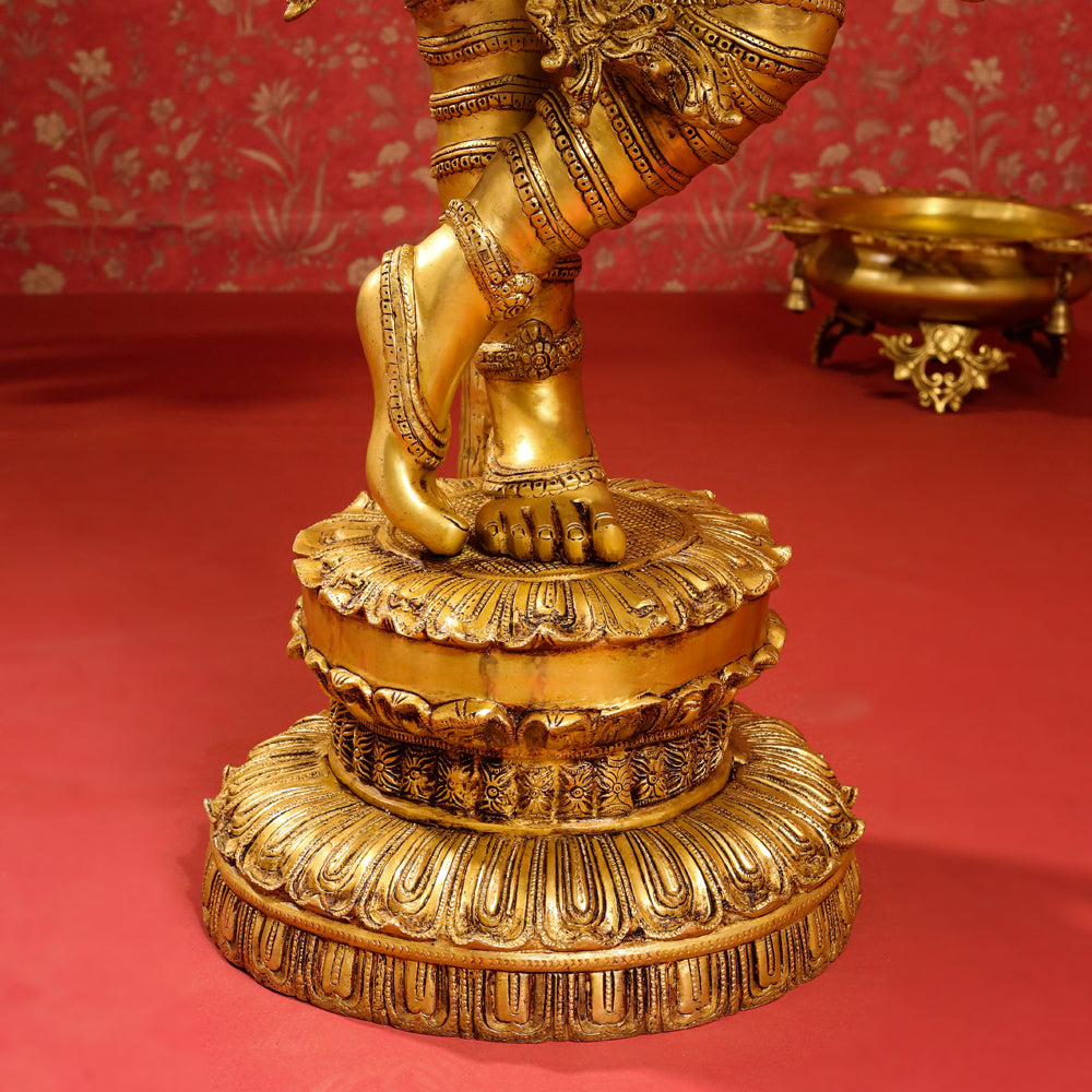 Brass Lord Krishna Statue With Tree (56 Inch)