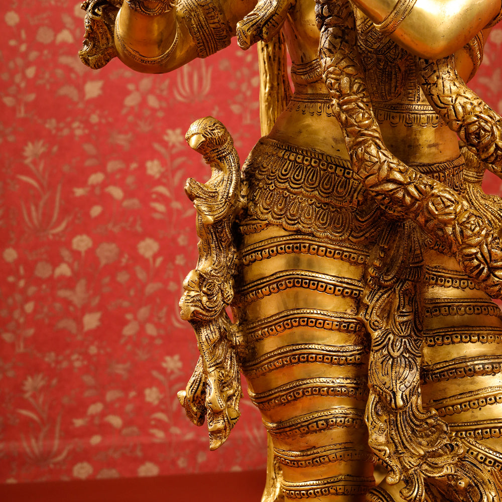 Brass Lord Krishna Statue With Tree (56 Inch)