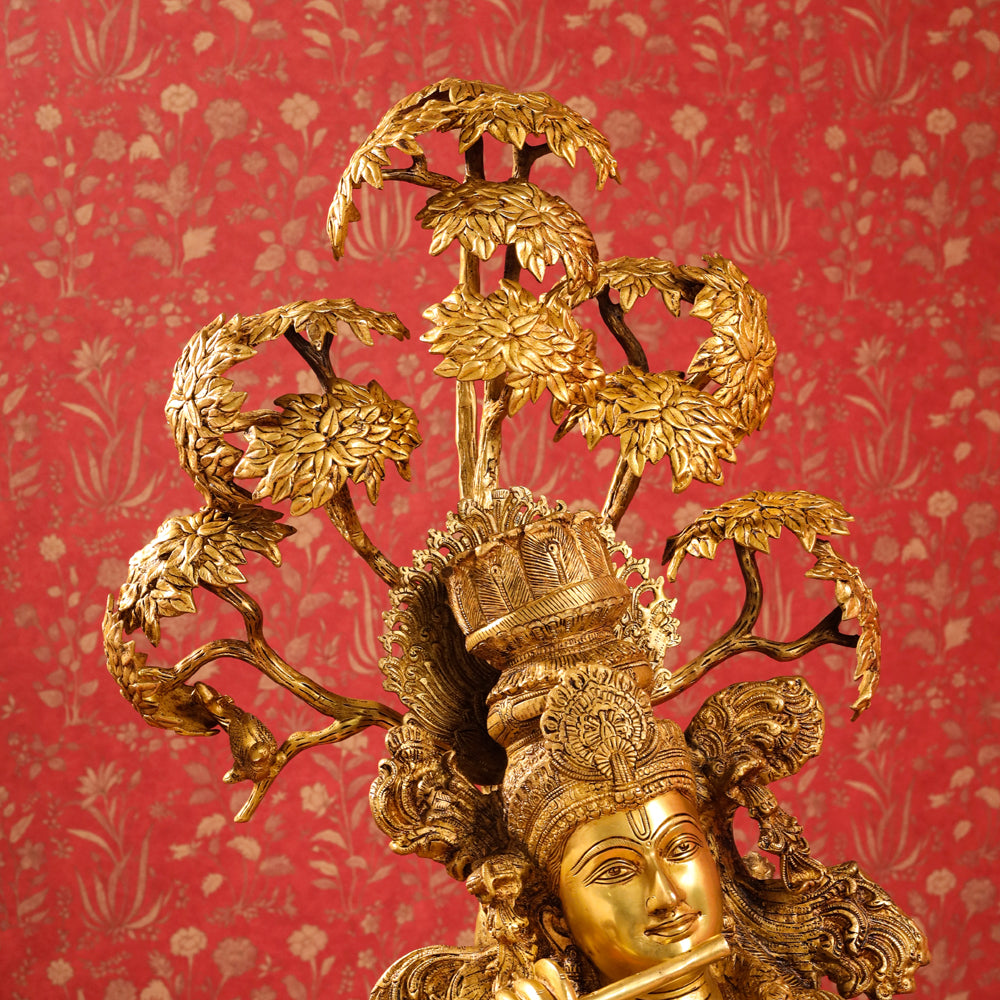 Brass Lord Krishna Statue With Tree (56 Inch)