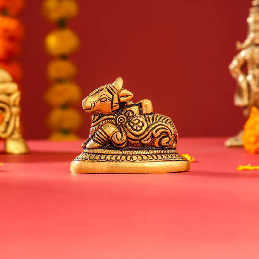 Brass Sitting Nandi Idol (2.5 Inch)