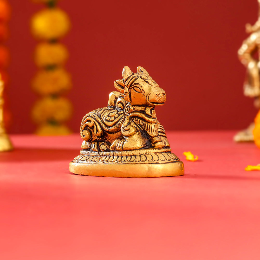 Brass Sitting Nandi Idol (2.5 Inch)