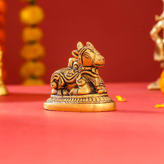 Brass Sitting Nandi Idol (2.5 Inch)