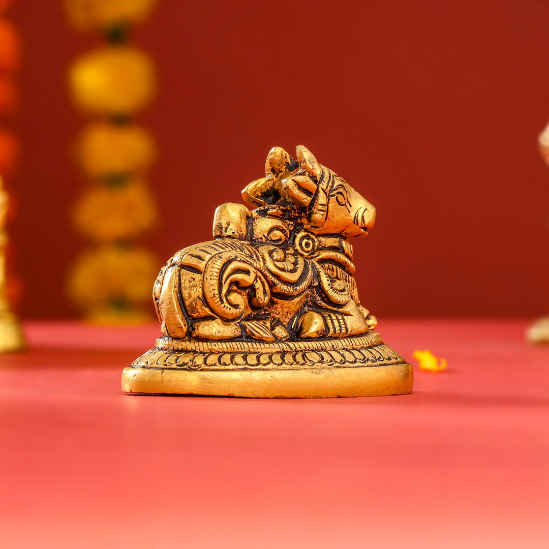 Brass Sitting Nandi Idol (2.5 Inch)
