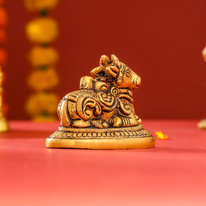 Brass Sitting Nandi Idol (2.5 Inch)