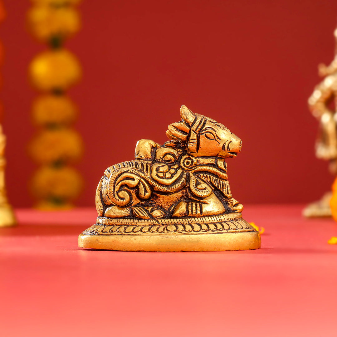 Brass Sitting Nandi Idol (2.5 Inch)