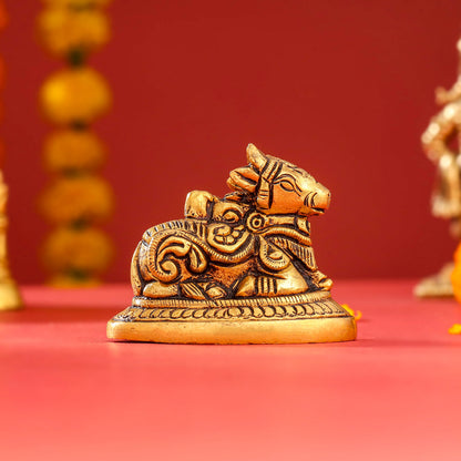 Brass Sitting Nandi Idol (2.5 Inch)