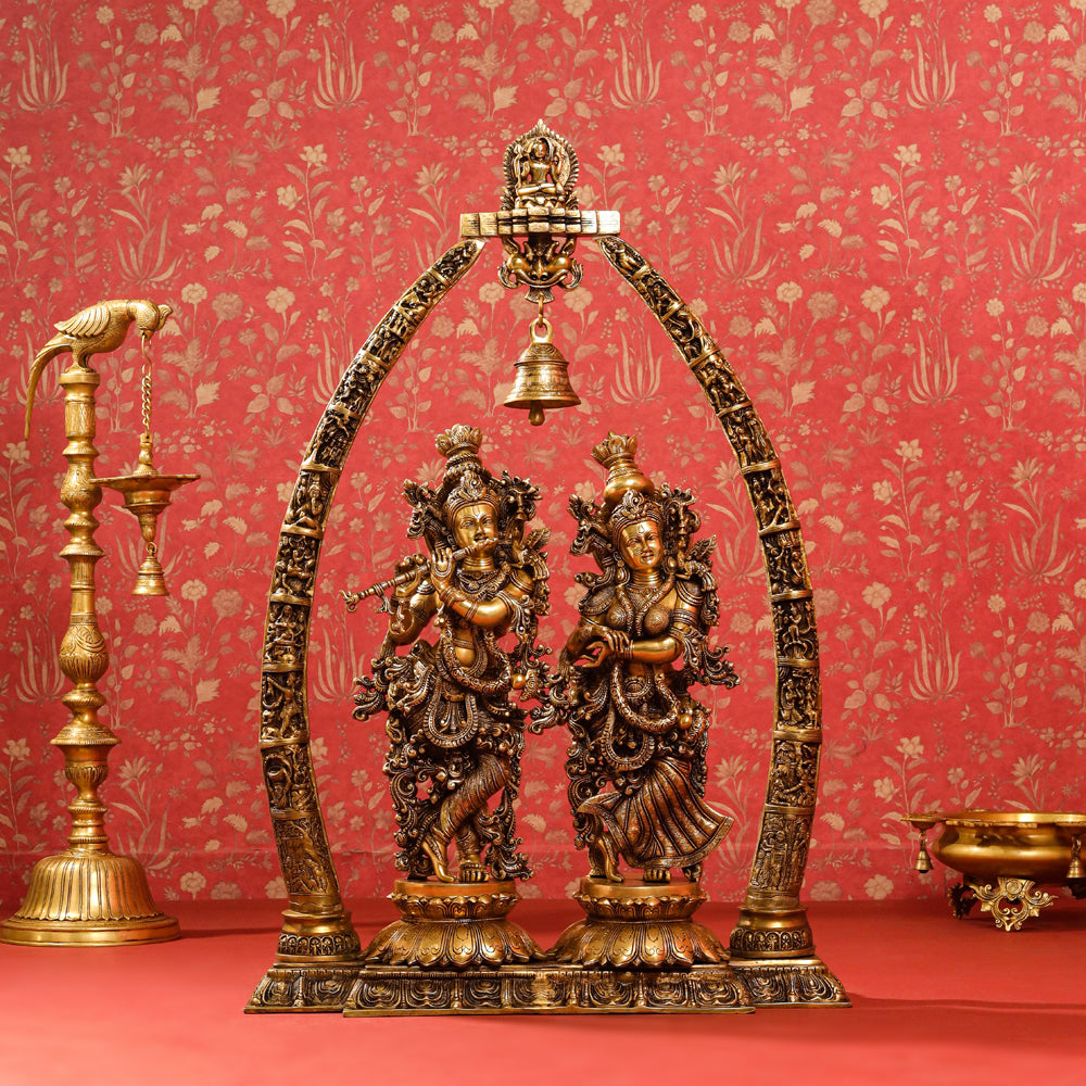 Brass Superfine Radha Krishna Statue With Elephant Tusk Stand (46 Inch)