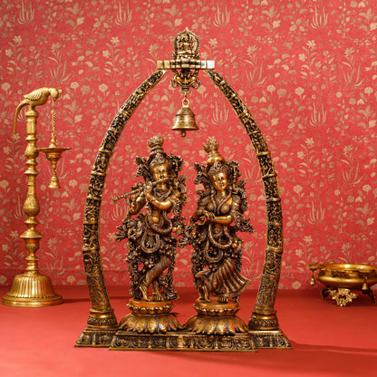 Brass Superfine Radha Krishna Statue With Elephant Tusk Stand (46 Inch)