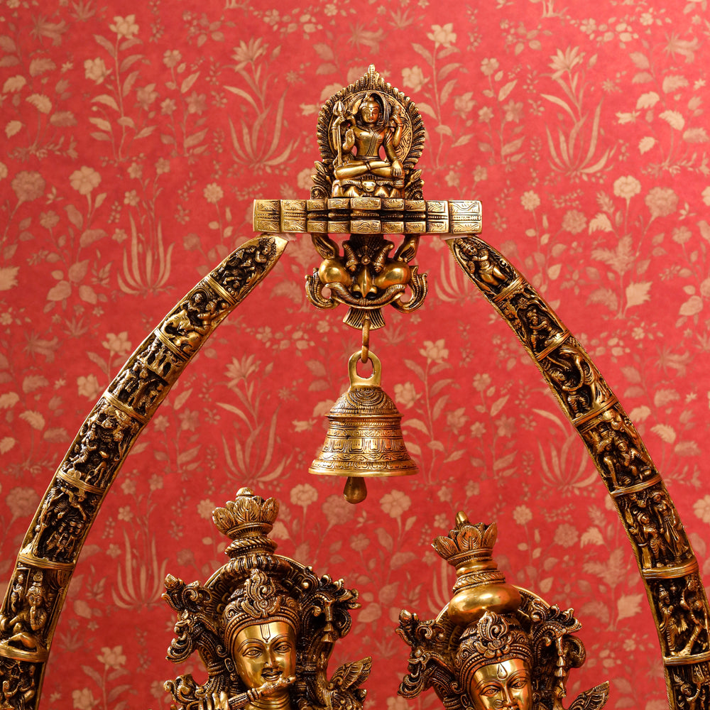 Brass Superfine Radha Krishna Statue With Elephant Tusk Stand (46 Inch)