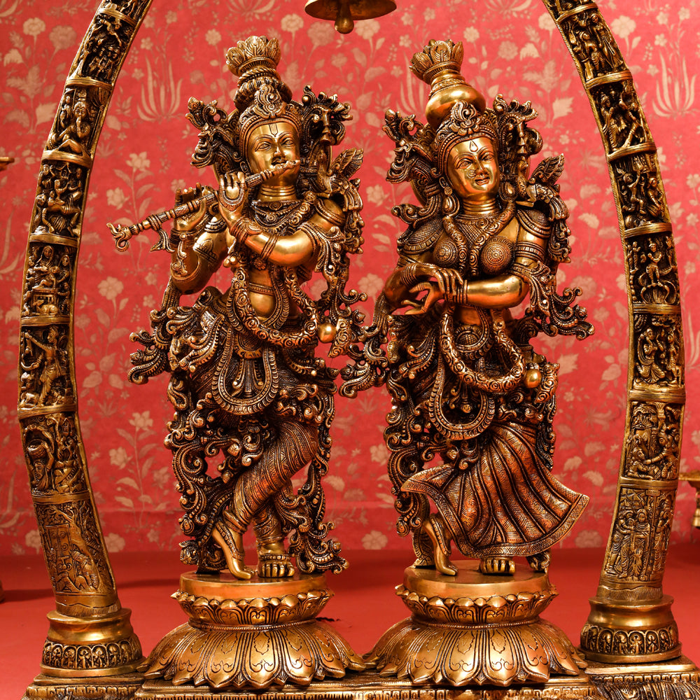 Brass Superfine Radha Krishna Statue With Elephant Tusk Stand (46 Inch)