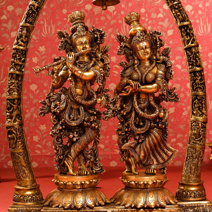 Brass Superfine Radha Krishna Statue With Elephant Tusk Stand (46 Inch)