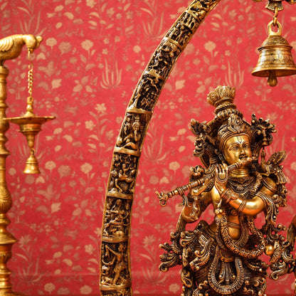 Brass Superfine Radha Krishna Statue With Elephant Tusk Stand (46 Inch)