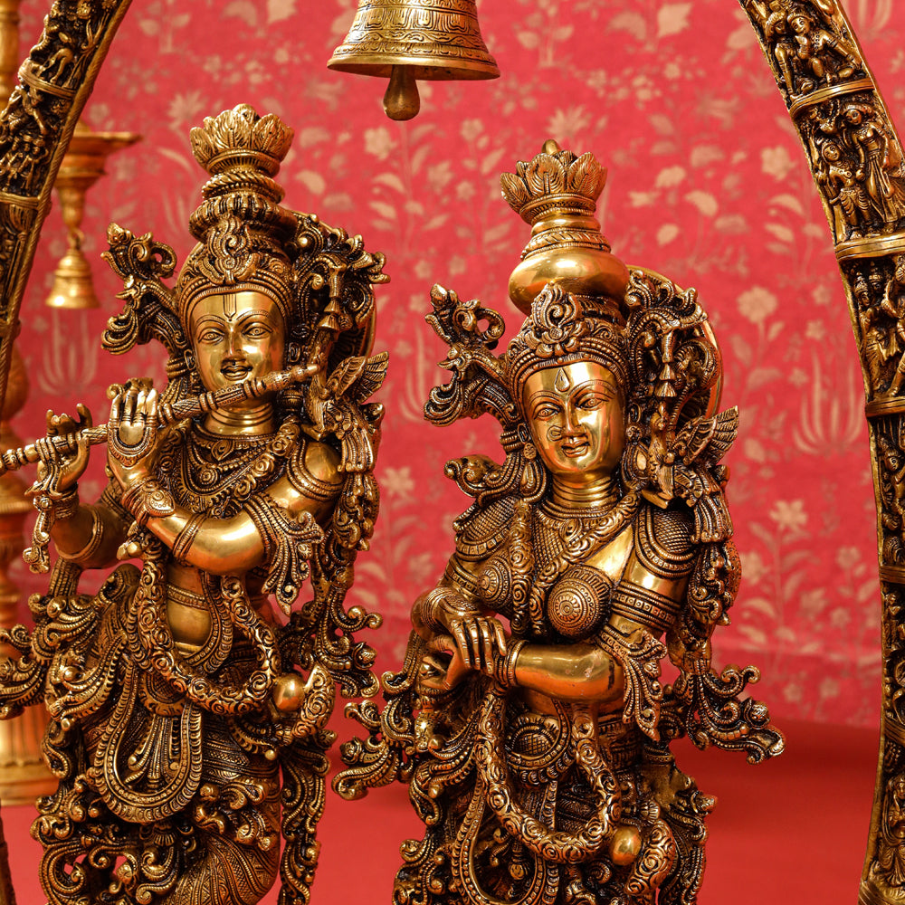 Brass Superfine Radha Krishna Statue With Elephant Tusk Stand (46 Inch)