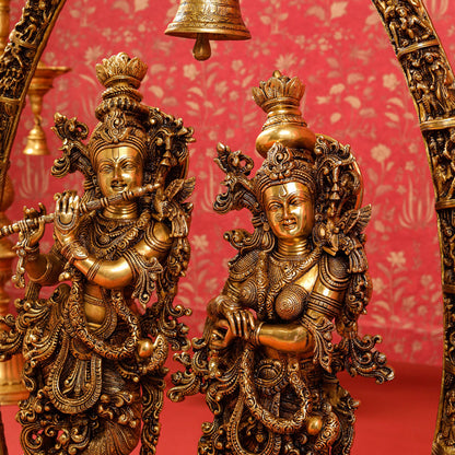 Brass Superfine Radha Krishna Statue With Elephant Tusk Stand (46 Inch)