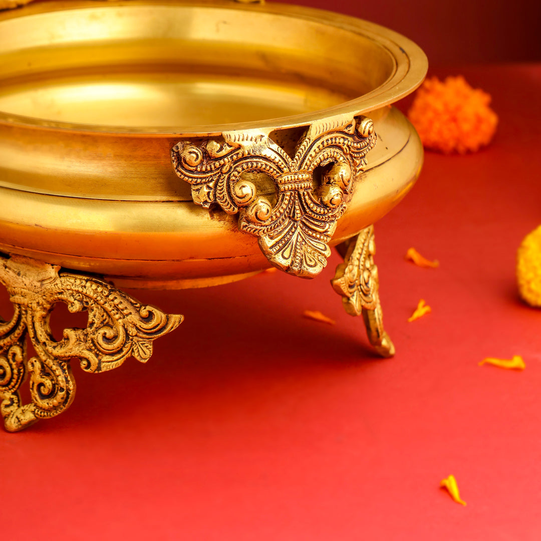 Brass Double Peacock Urli Bowl (11.5 Inch)