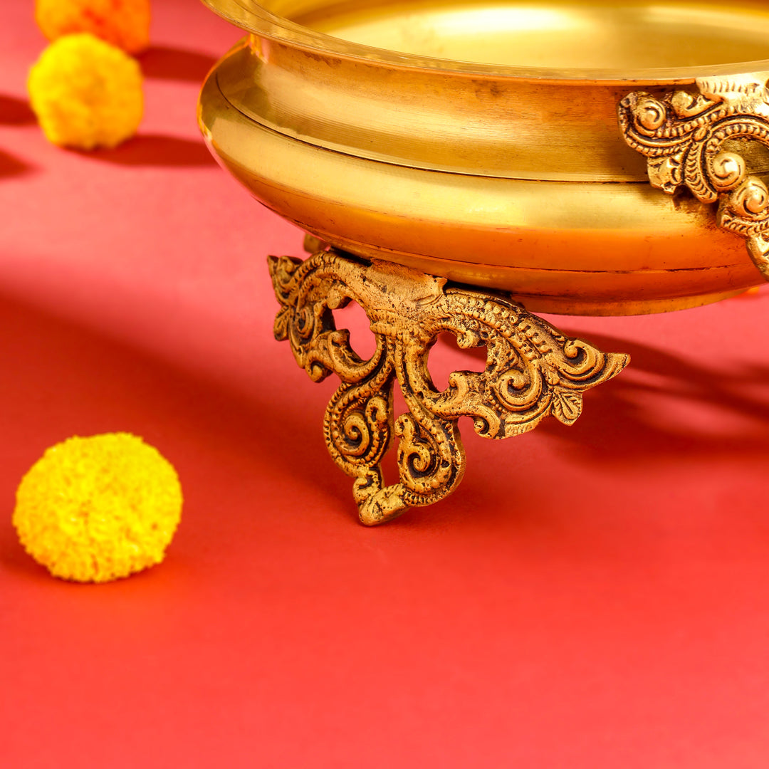 Brass Double Peacock Urli Bowl (11.5 Inch)