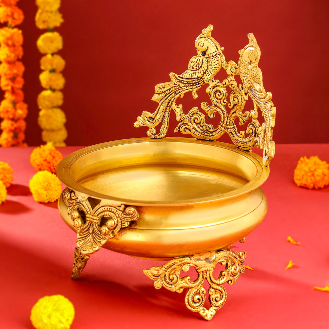 Brass Double Peacock Urli Bowl (11.5 Inch)