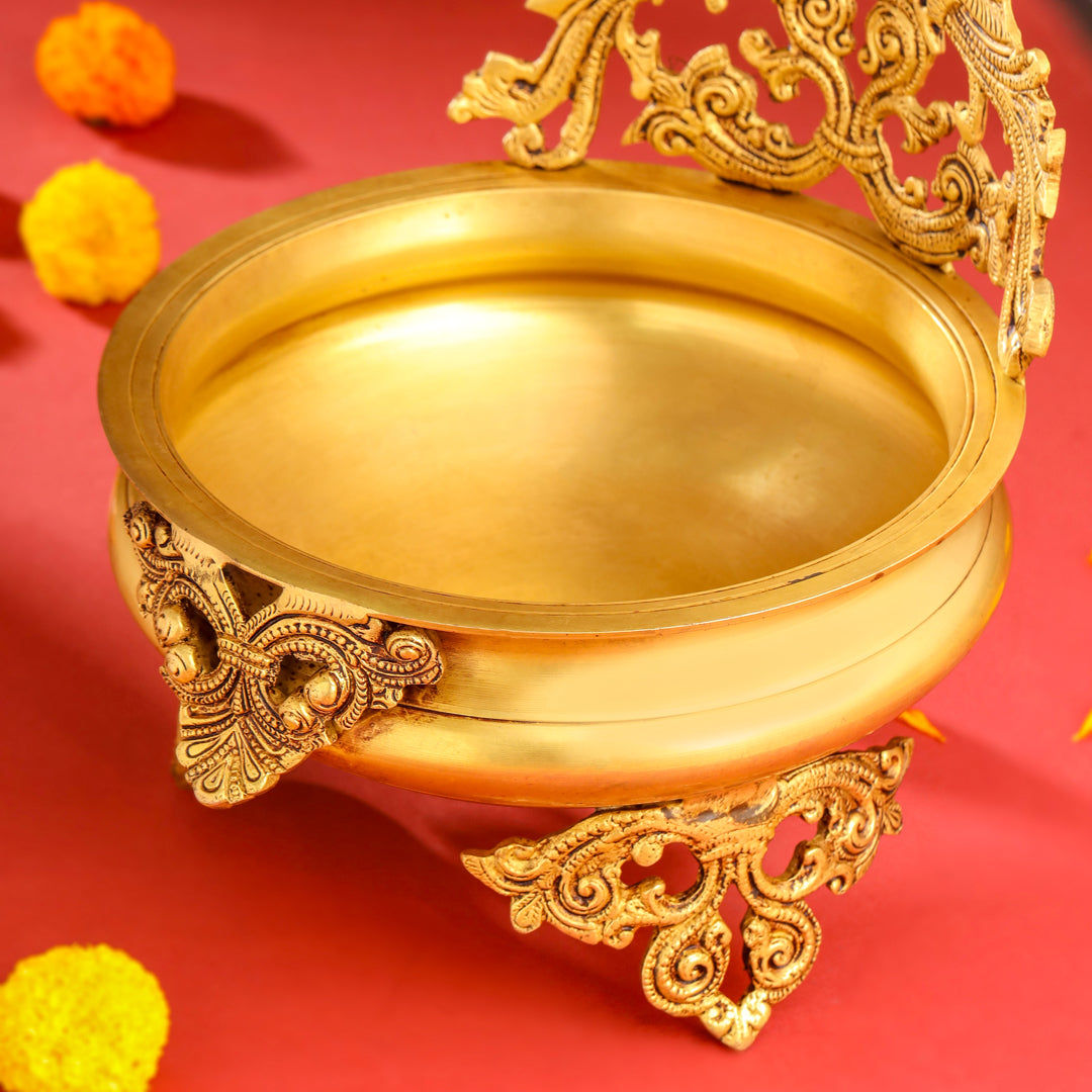 Brass Double Peacock Urli Bowl (11.5 Inch)