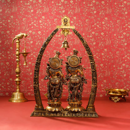 Brass Superfine Radha Krishna Statue With Elephant Tusk Stand (46 Inch)